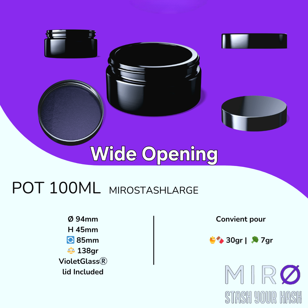 Pot MirØStash [Large] 100ml en Verre Miron®️ | 🍯🍫 30gr | 🥦 7gr