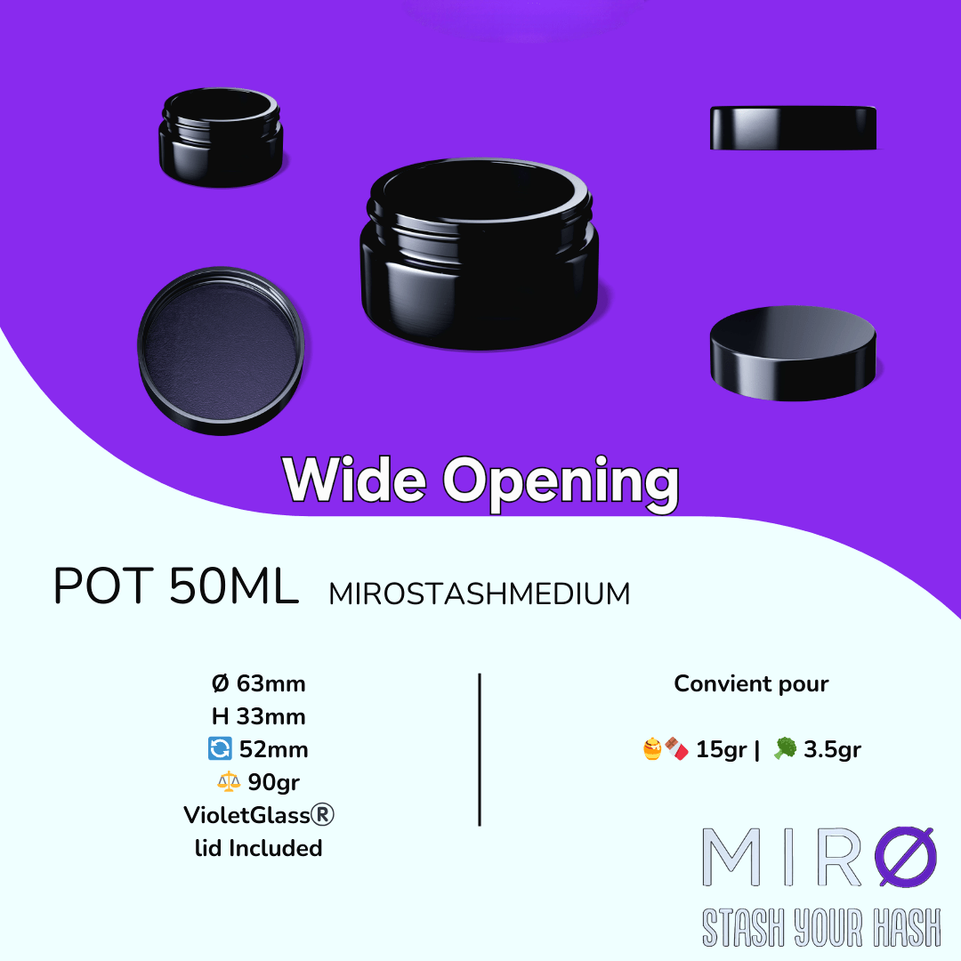 Pot MirØStash [Medium] 50ml en Verre Miron®️ | 🍯🍫 15gr | 🥦 3.5gr