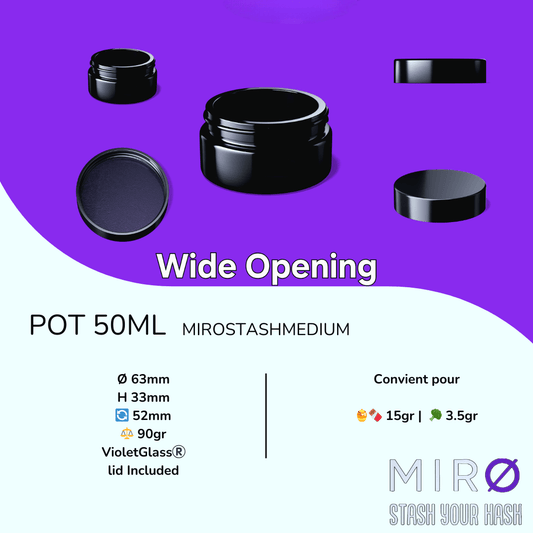 Pot MirØStash [Medium] 50ml en Verre Miron®️ | 🍯🍫 15gr | 🥦 3.5gr
