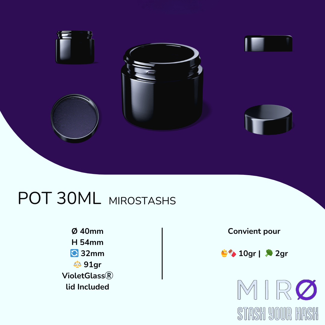 Pot MirØStash [S] 30ml Glass Jar en Verre Miron®️ | 🍯🍫 10gr | 🥦2gr