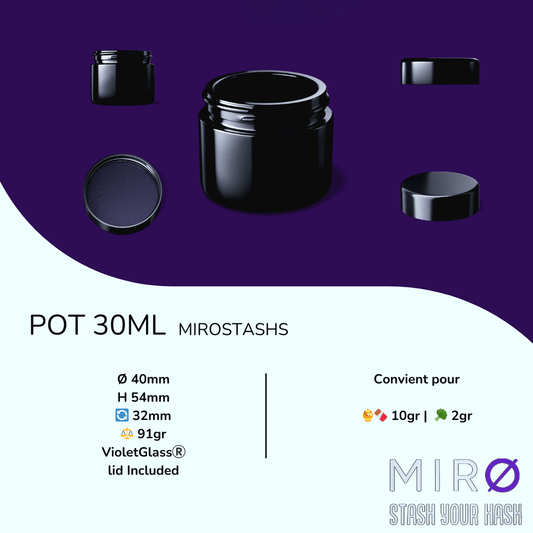 Pot MirØStash [S] 30ml Glass Jar en Verre Miron®️ | 🍯🍫 10gr | 🥦2gr