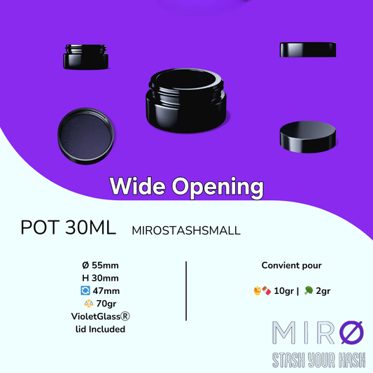Pot MirØStash [Small] 30ml en Verre Miron®️ | 🍯🍫 10gr | 🥦2gr