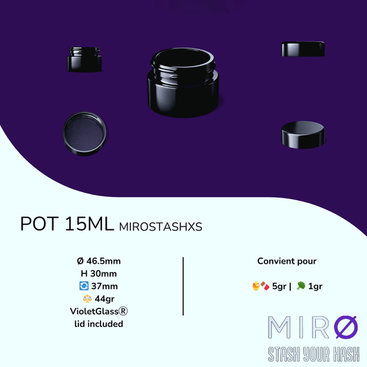 Pot MirØStash [XS] 15ml Glass Jar en Verre Miron®️ | 🍯🍫 5gr | 🥦1gr