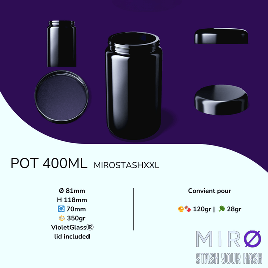 Pot MirØStash [XXL] 400ml Glass Jar en verre Miron®️ | 🍯🍫 120gr | 🥦 28gr